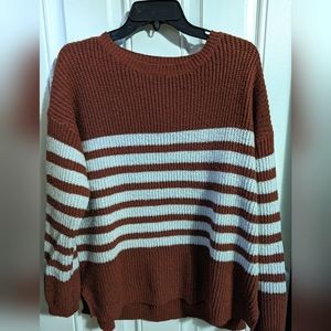 Mauve and white striped sweater size Large